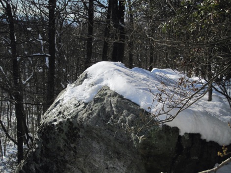 A snow capped boulder in South Mountain State Park / Recreation Area.